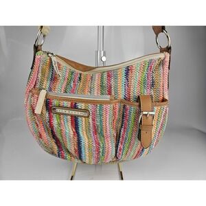Lily Bloom Multicolor Woven Hobo Crossbody Shoulder Bag Eco Fabric Zip Top